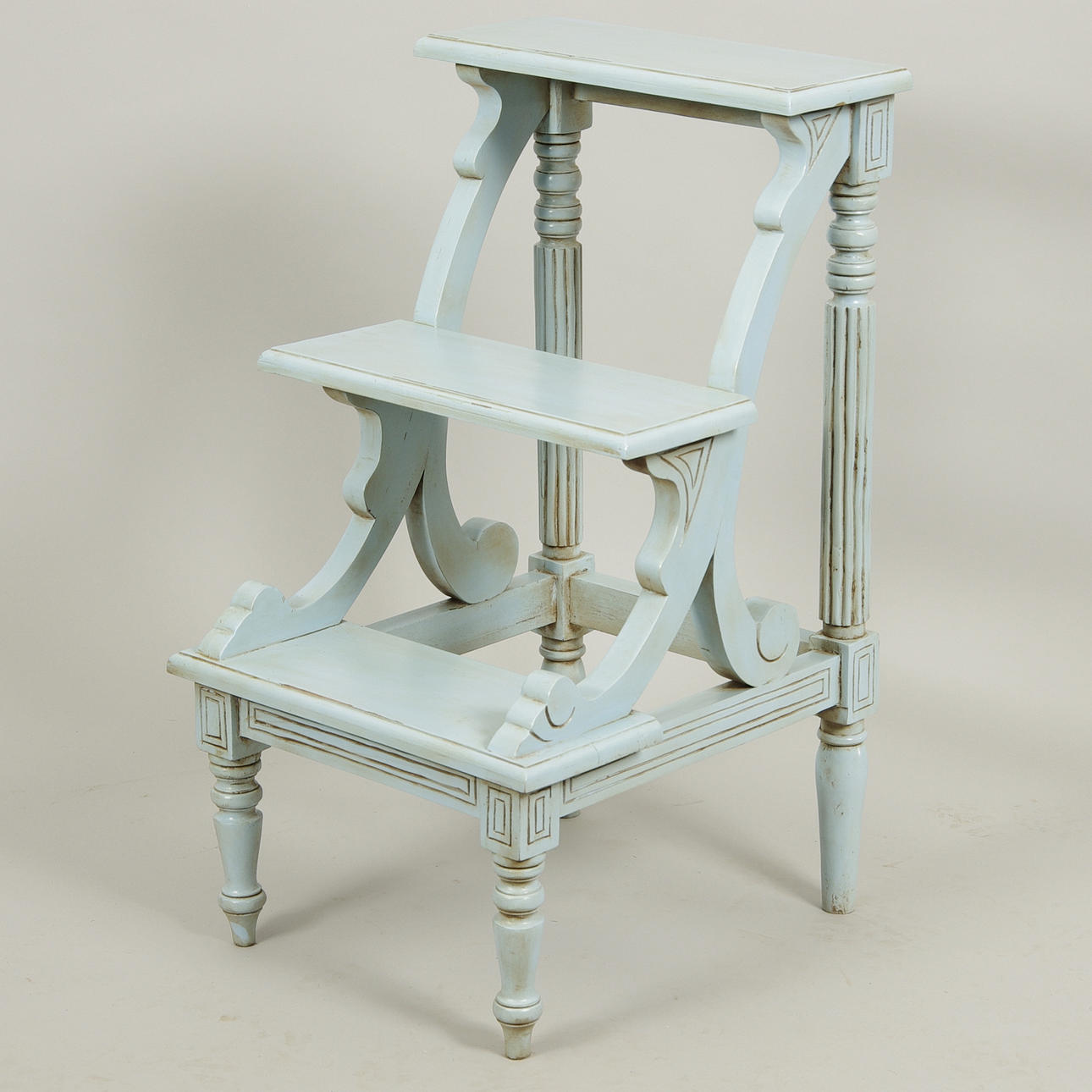 LIBRARY LADDER, Victorian style, blue painted, contemporary.