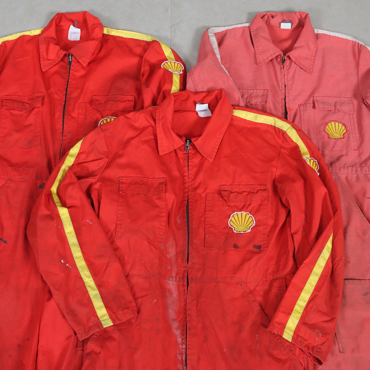 A set of three workshop overalls, Shell, 1970s/80s. Vintage