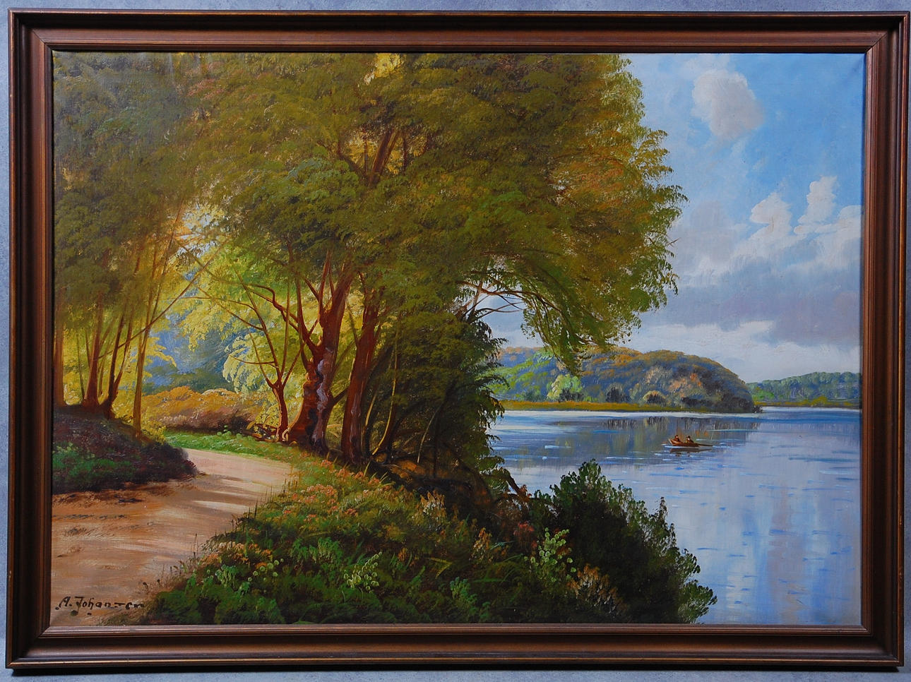 AXEL JOHANSEN. 1872-1938, olja på duk, landskap med vatten, signerad.