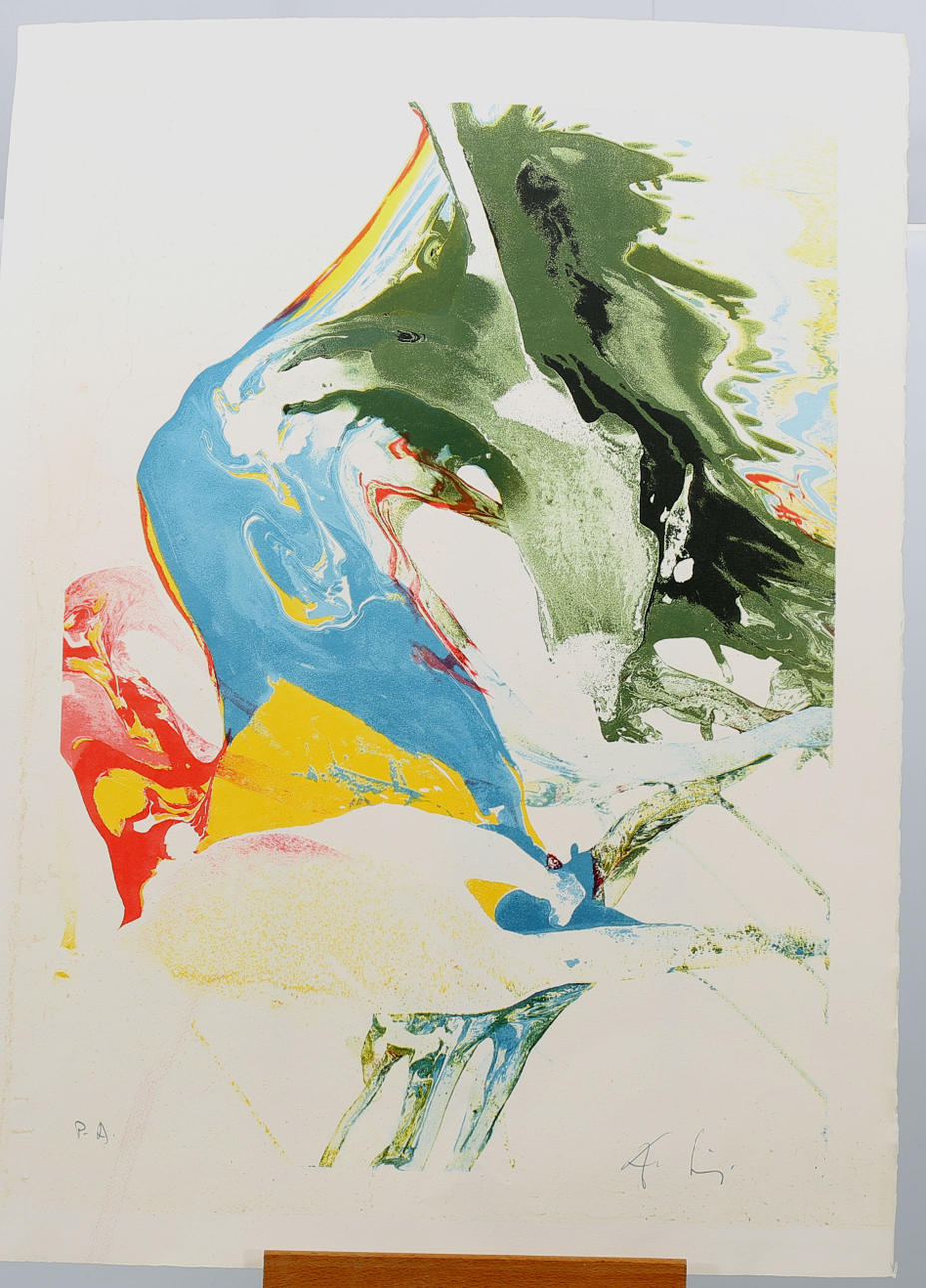 AUGUST PUIG. Litografi, provtryck, signerad.