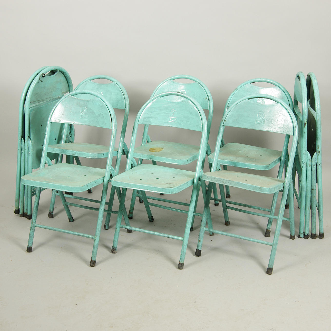 STOLAR, 10 stycken, grönmålad plåt, industridesign.