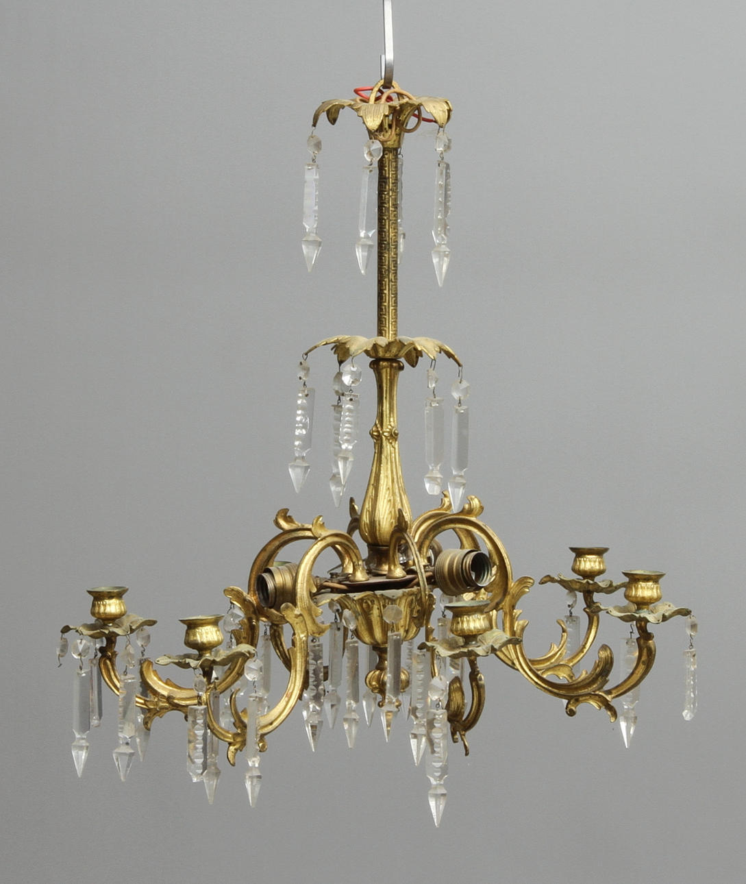 LJUSKRONA, för 6 st ljus och 3 ljuspunkter, oscarianska prismor, 1900-tal.