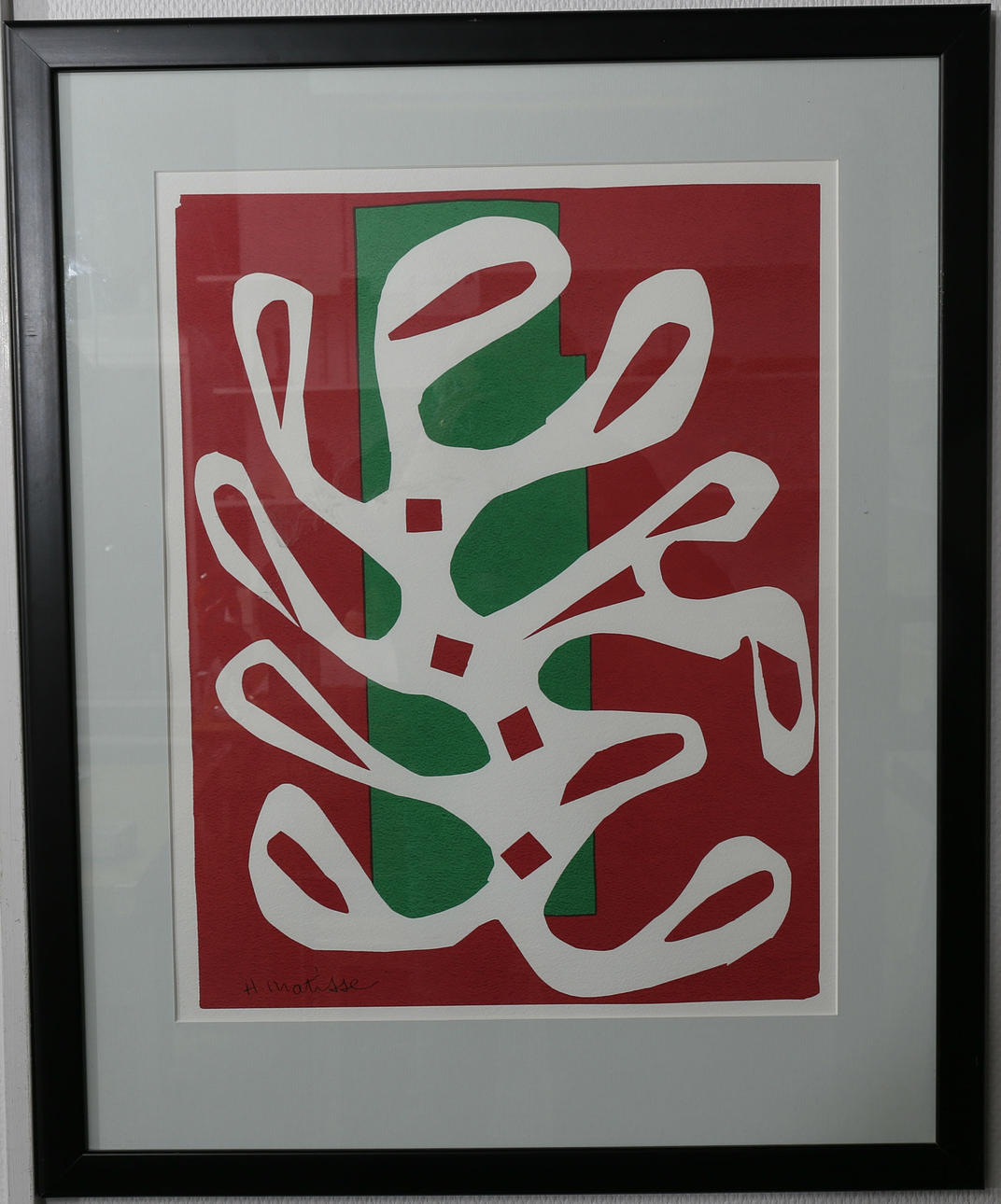 HENRI MATISSE. Konsttryck, "Algue Blanche sur Fond Rouge et Vert", signerad i trycket.