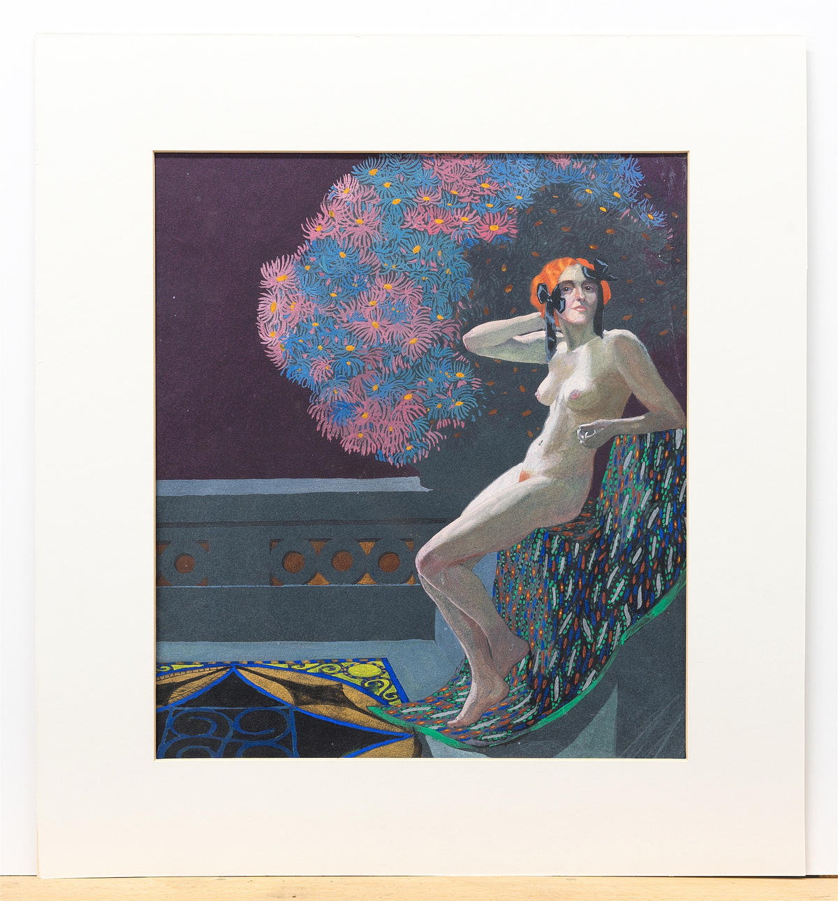 RUDOLF LENGRÜSSER (1894 WIEN - 1959 SALZBURG). Kvinnlig naken lutad mot ett räcke. 32,5 x 30,3 cm + 4 tillägg.