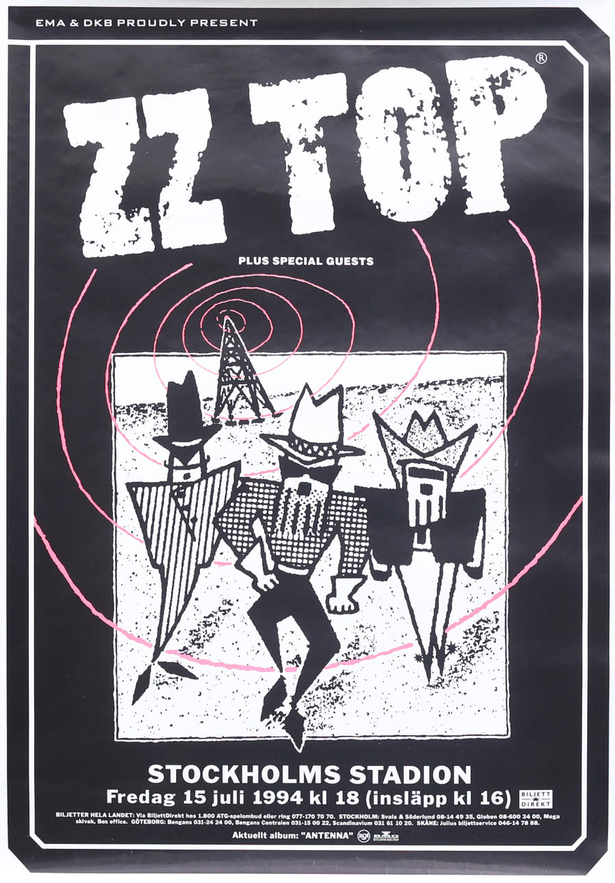 KONSERTAFFISCH, ZZ Top, Stockholms stadion, offsettryck.