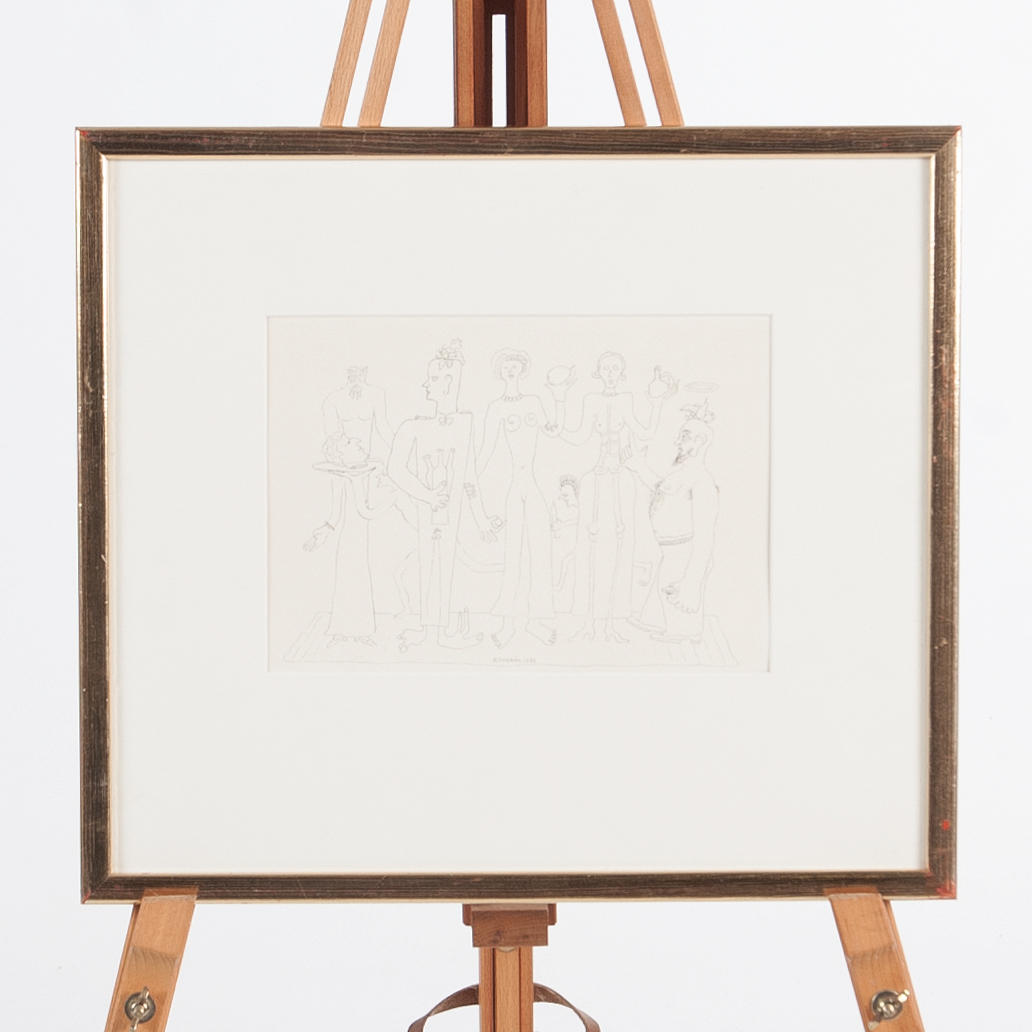 ESAIAS THORÉN. Lithograph, composition with persons, signed and dated 1938.