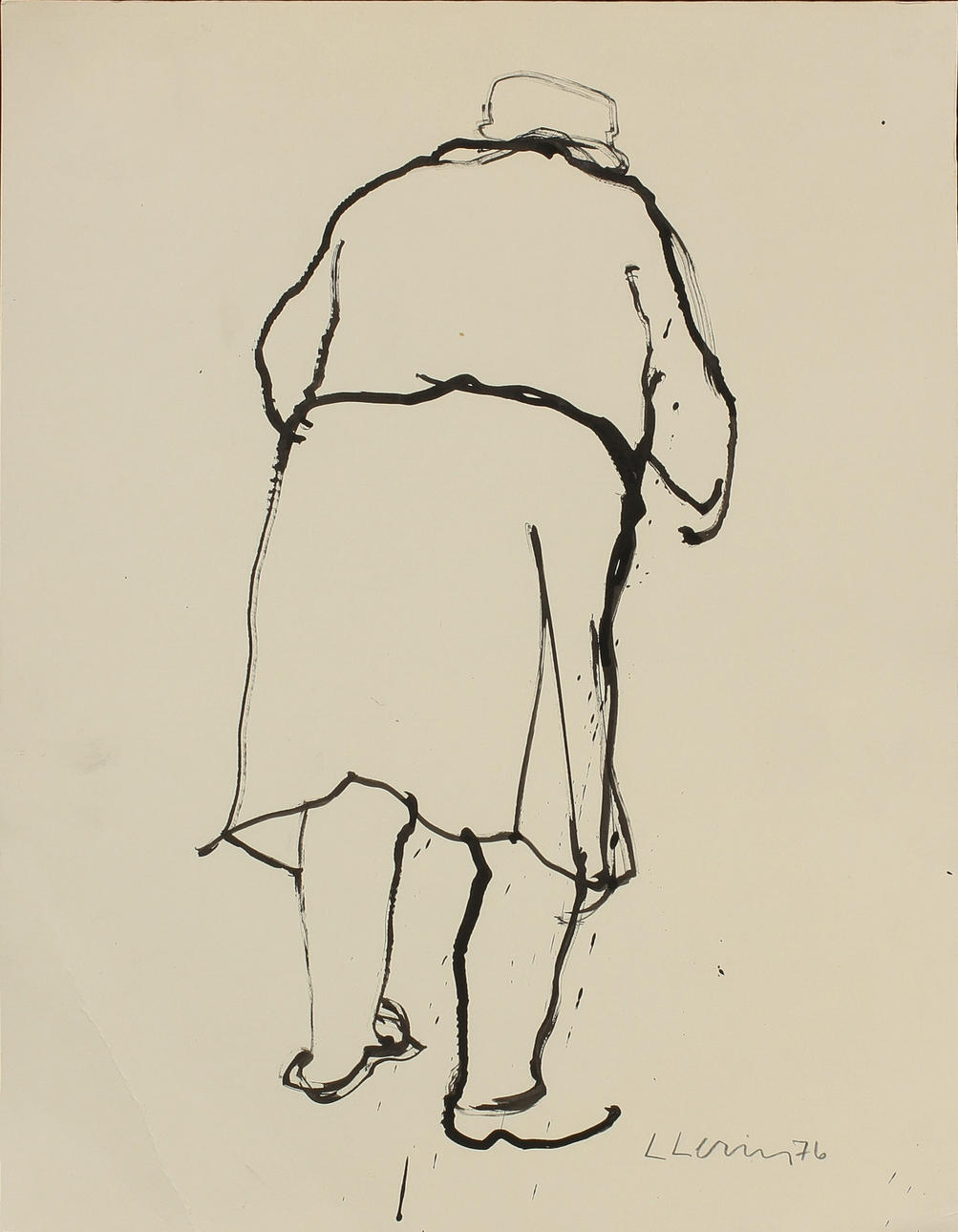 LARS LERIN. Studie av stående gumma. Tuschteckning, signerad och daterad 76.