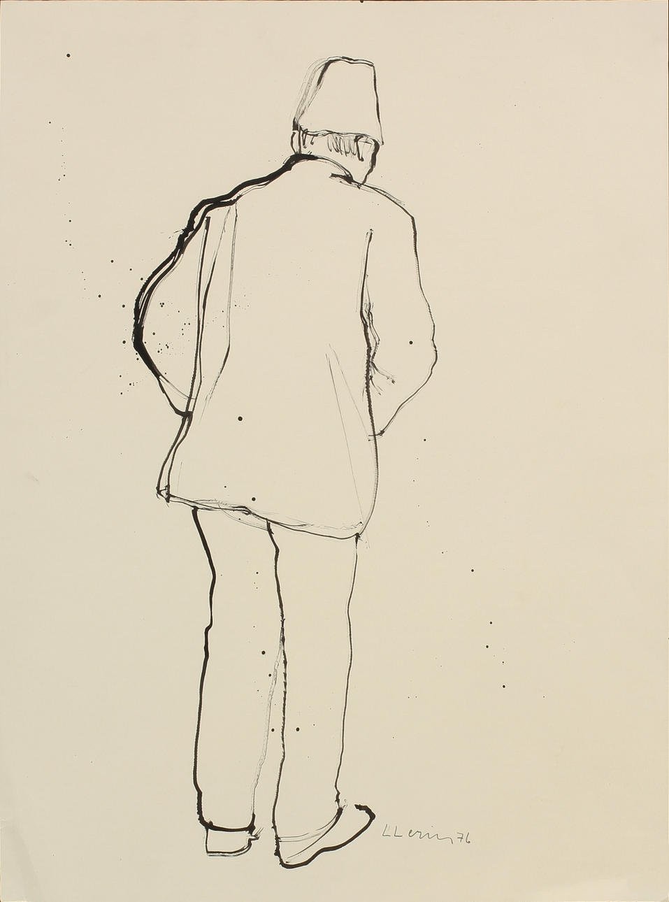 LARS LERIN. Studie av stående man. Tuschteckning, signerad och daterad 76.