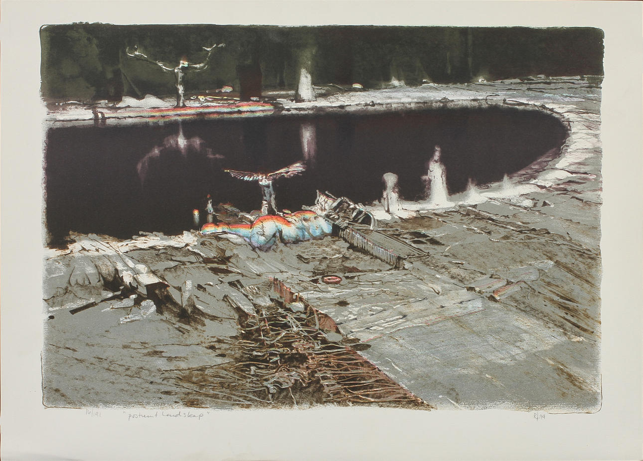 ROJ FRIBERG. "Postumt landskap". Färglitografi, signerad och numrerad 16/191.