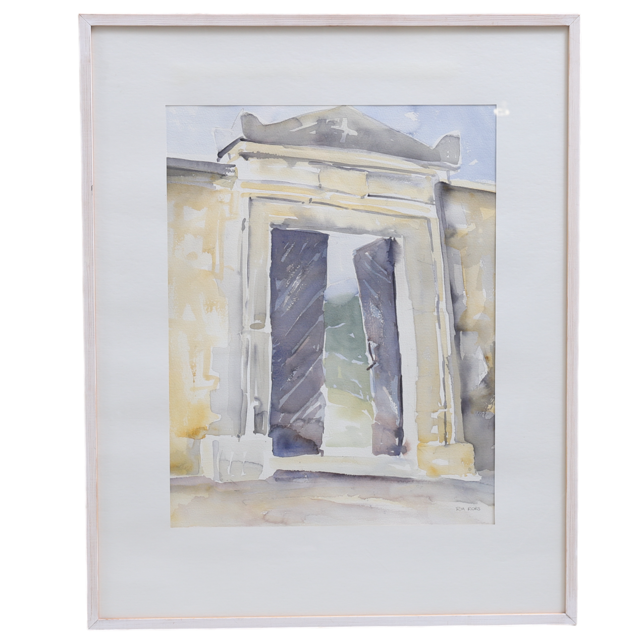 RIA ROES. Port, watercolor, signed.