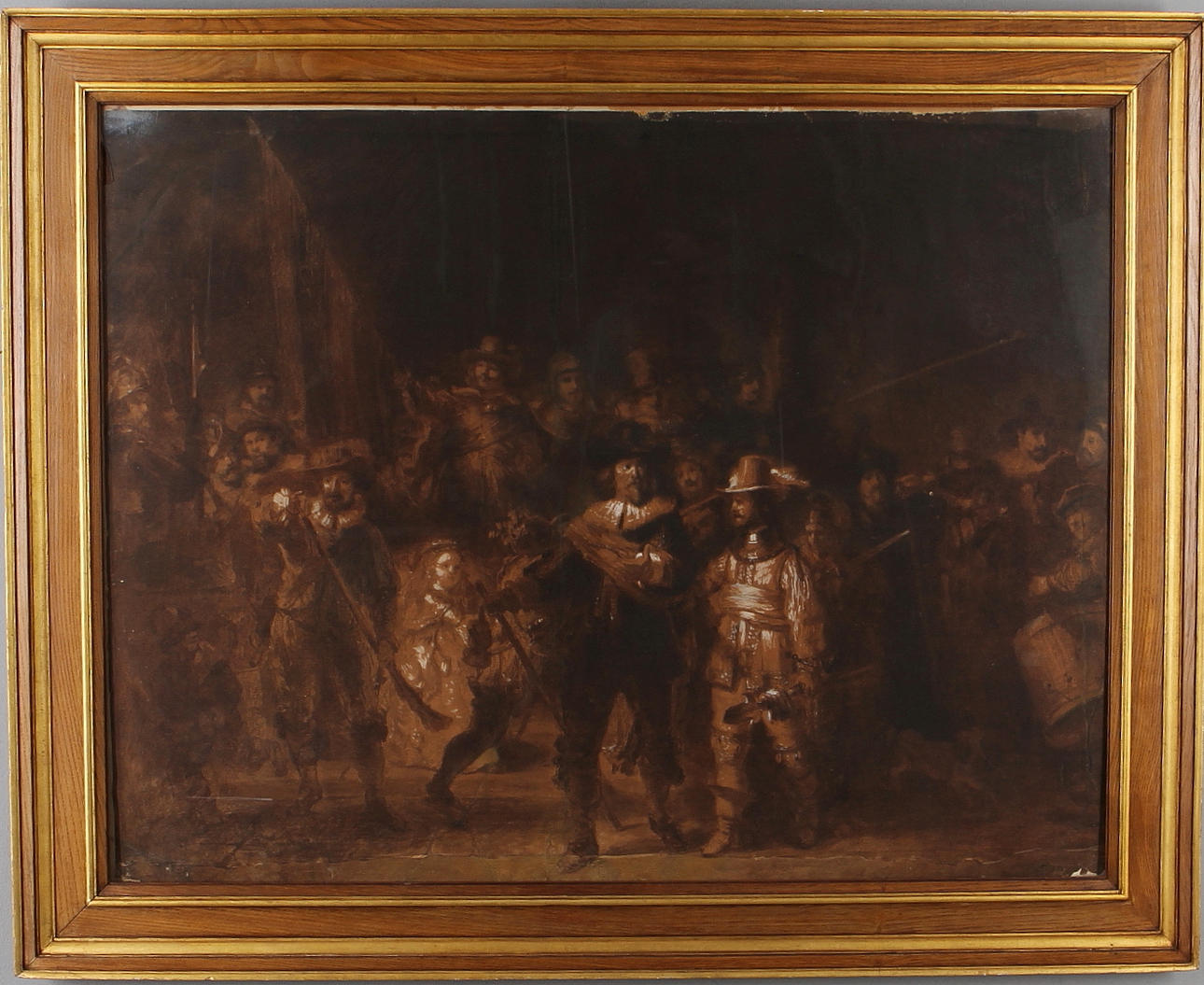 CONSTANT TROYON. Kopia av efter Rembrants "Nattvakten", blandteknik, signerad.