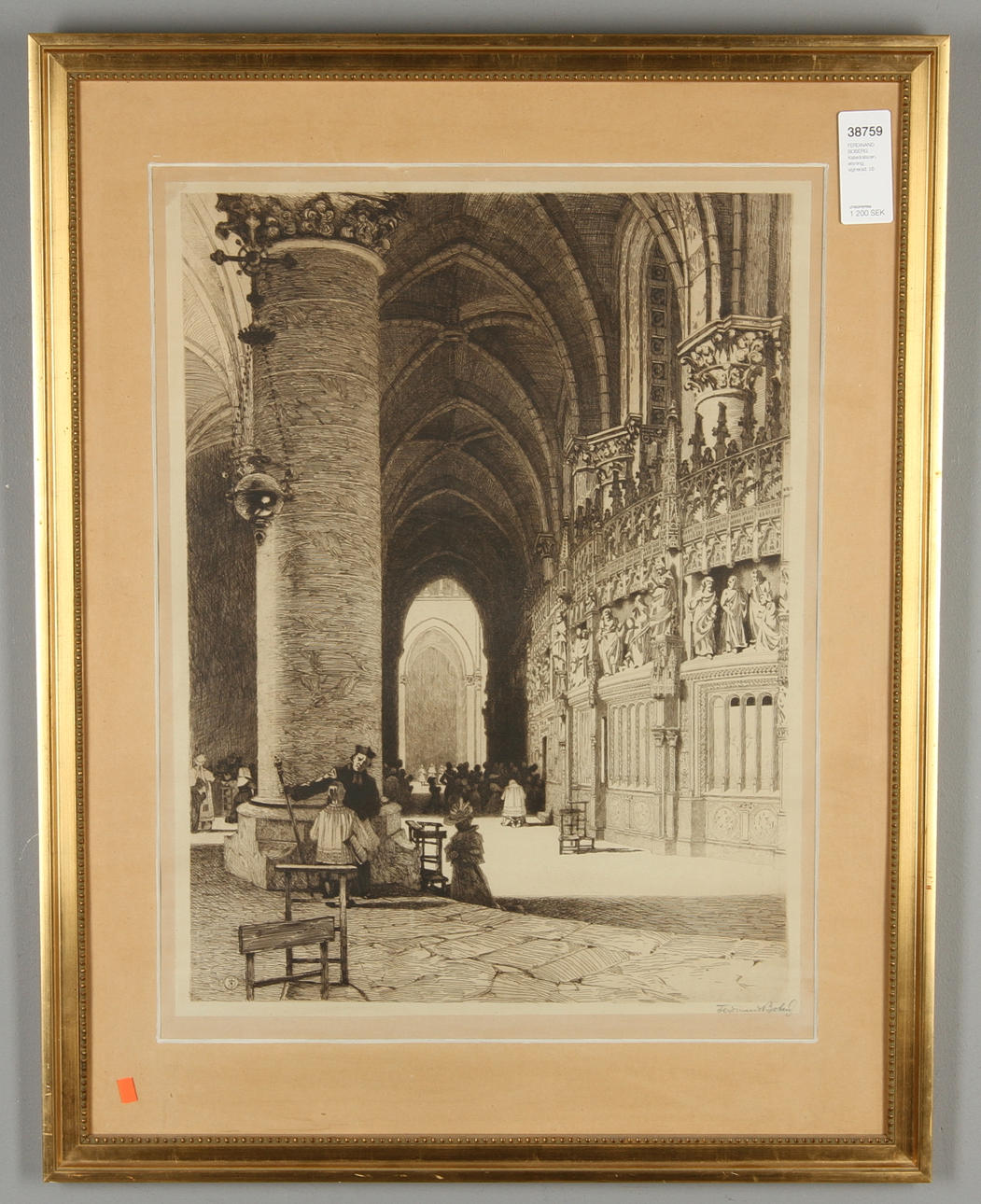 FERDINAND BOBERG. Katedralscen, etsning, signerad.