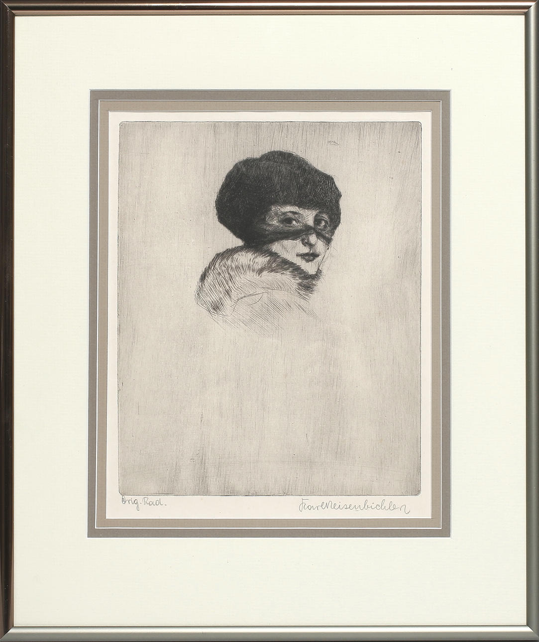 KARL REISENBICHLER. Kvinna med flor, etsning, signerad.