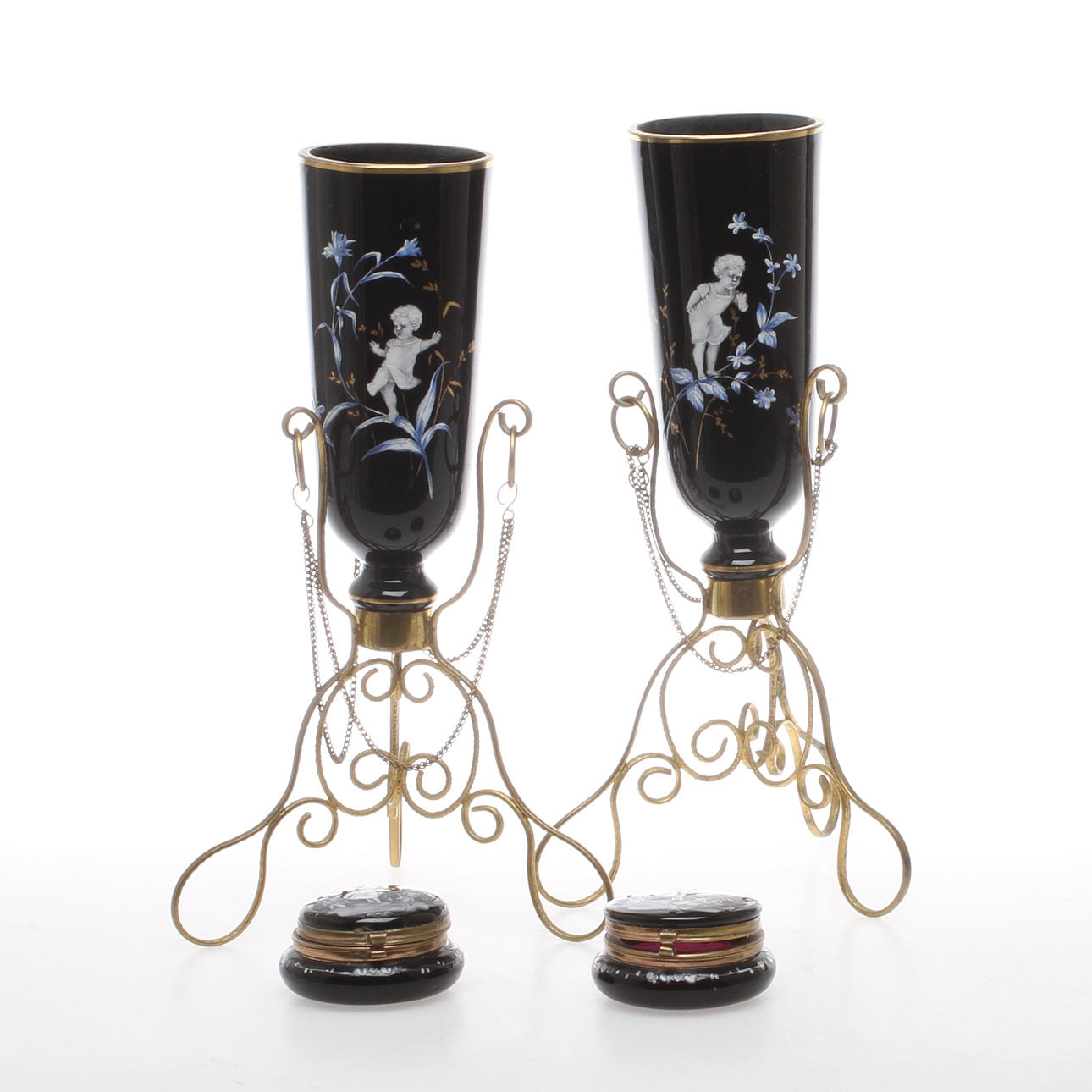 VASER, 1 par, DOSOR, 1 par, glas, Mary Gregory-stil, 1900-tal.