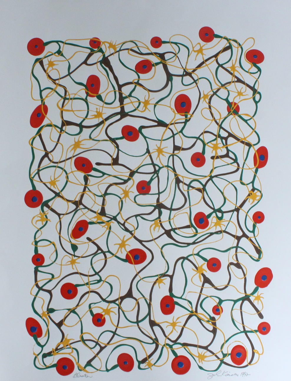 JOHN KAISER. 'Blossoms', mixed media on paper, signed.