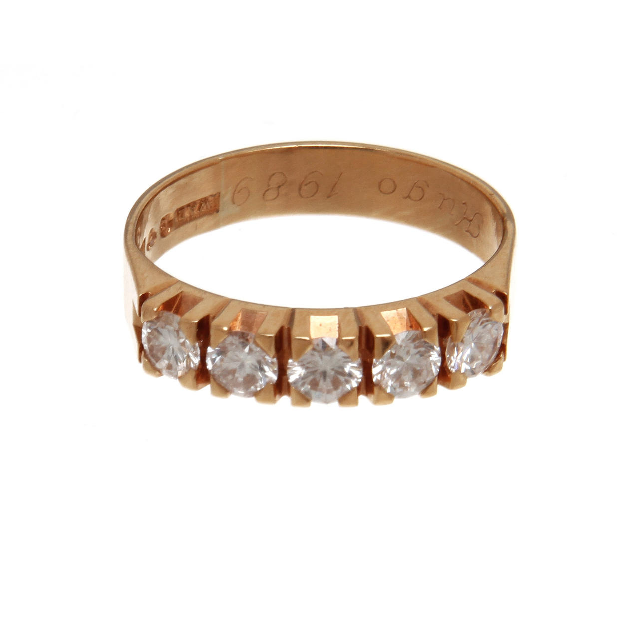 RING, halvallians, 18K rödguld med diamanter, totalt ca 0,75 ct. Vikt 4,0 g.
