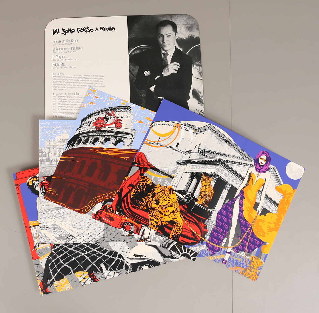 RICHARD RAYAN. Färglitografi/Silkscreen, mapp / portfölj "Mi sono perso a rom" med 4 stycken signerade och numrerade.