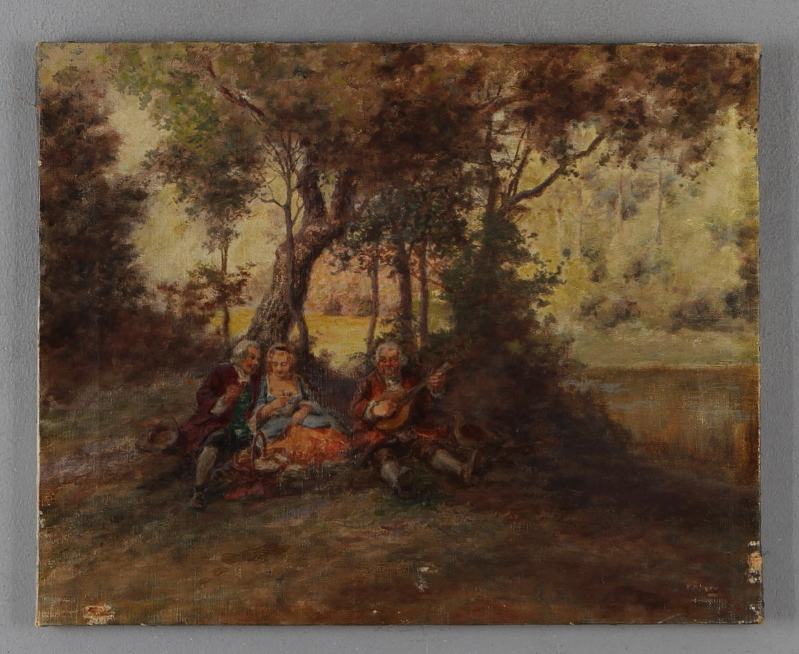 EMIL ÅBERG. Picknick i det gröna. olja på duk, signerad.