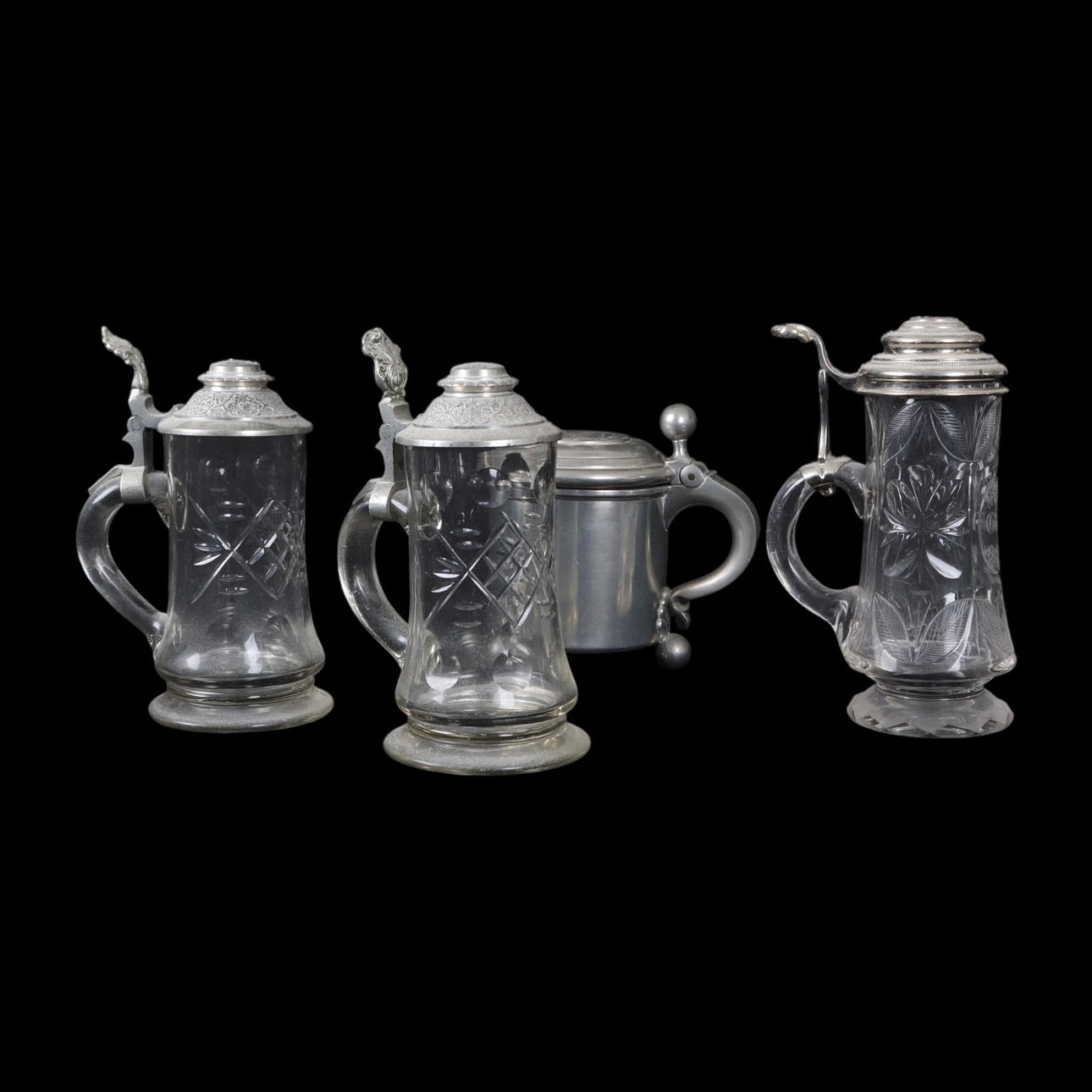 ÖLSTOP, 4 st, glas/tenn, 1900-tal.