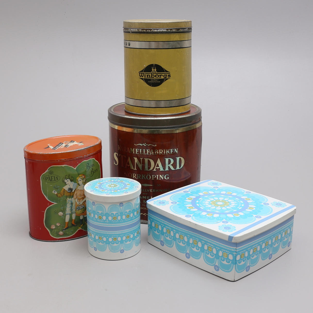 PLÅTBURKAR, 5 st, bla Ira, Danmark.