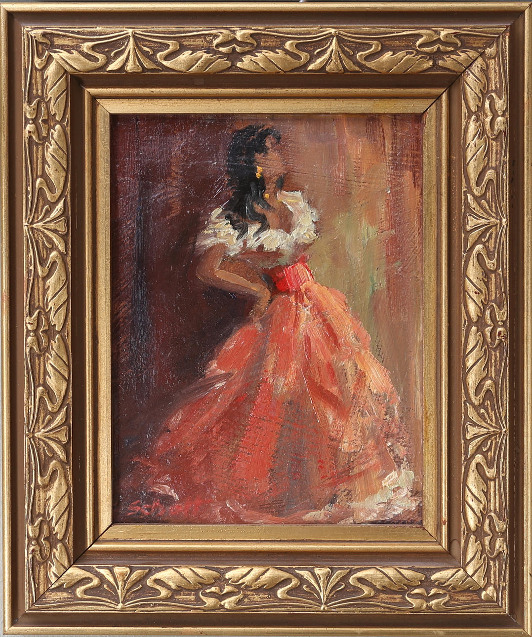 JOSEF SCHOTT. Spanjorska, Olja på pannå, signerad.