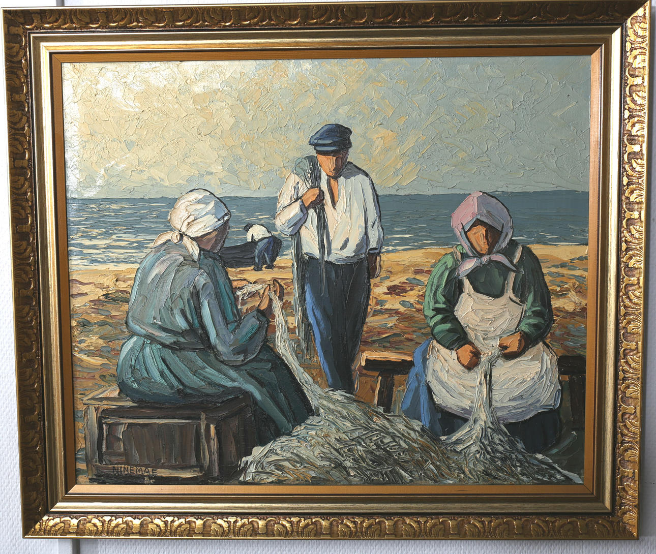 BORIS NINEMAE. Olja på duk, "En vanlig vardag vid kusten", signerad Ninemae.