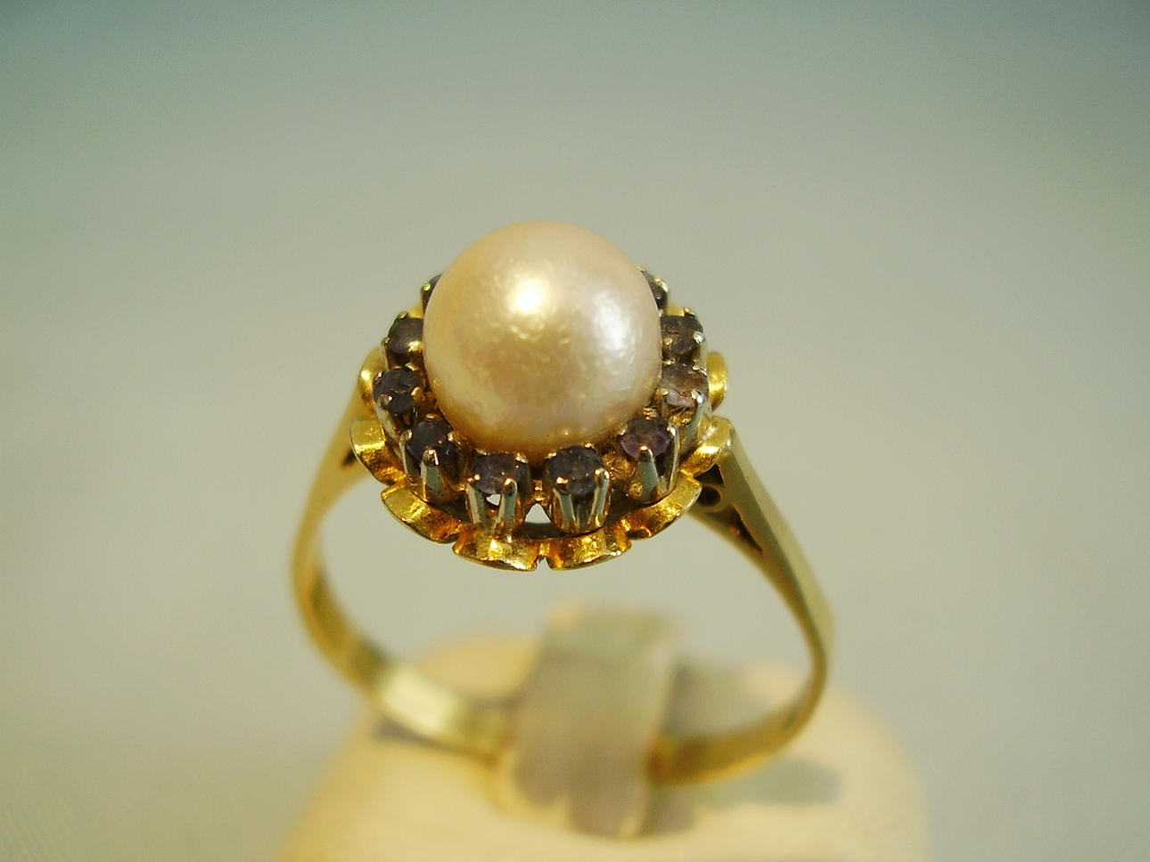 PÄRL_RING, safir och gult guld 750.