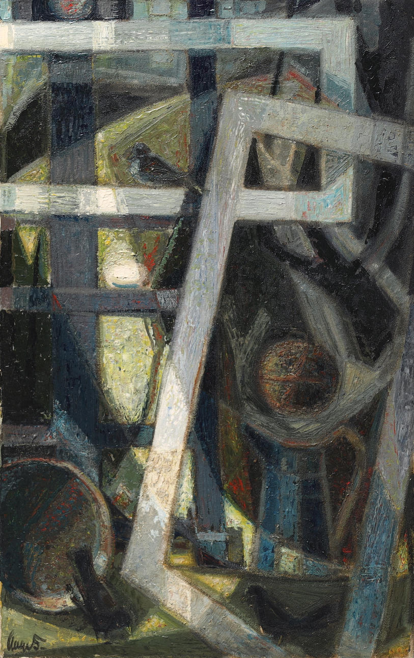 AAGE SØRENSEN (1912-1991). Abstract composition with bird, oil on canvas, signed.