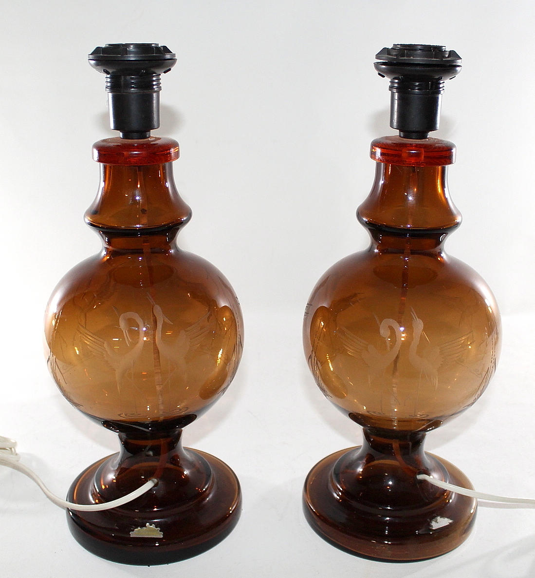 GRETA MEIJER. bordslampor, paret, glas, Reijmyre 1913-1915 signerade.