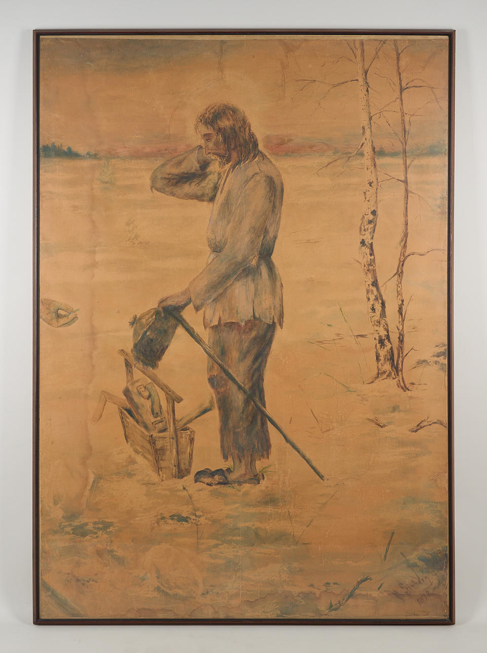 HUGO SIMBERG. “The Mystery of the Carpenter”, signed and dated 1892, watercolour and ink on paper, affixed to canvas.