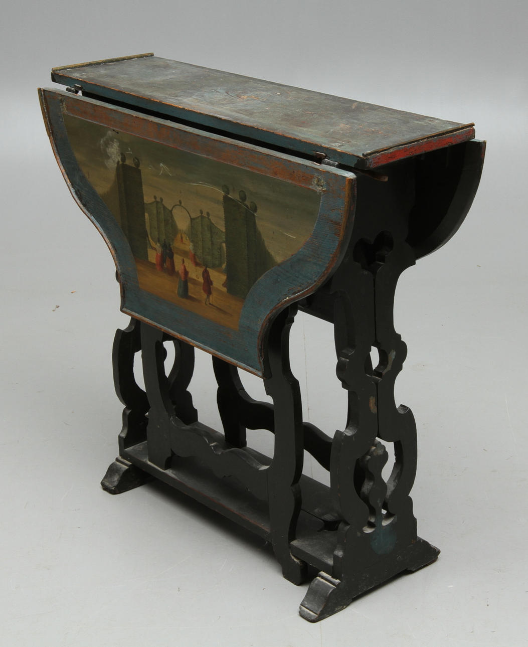 SLAGBORD, barock, med målningar föreställande parkinteriör, 1700-tal.