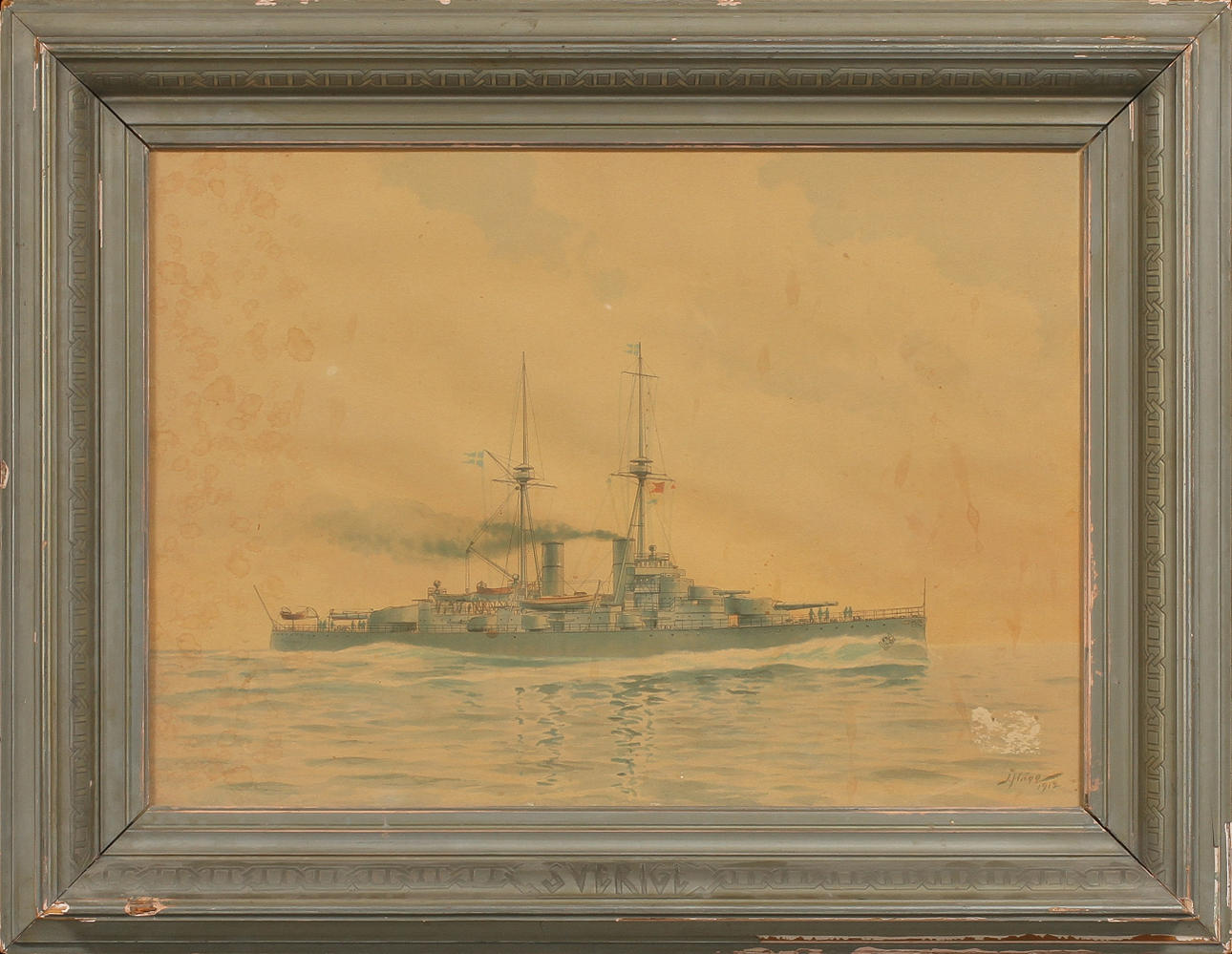 JACOB HÄGG. Pansarskepp, litografiskt tryck, signerad i trycket.