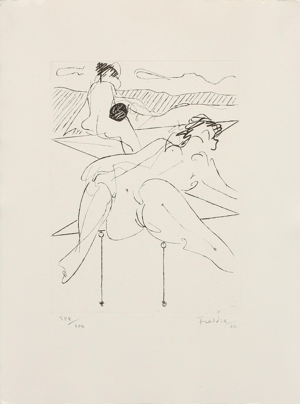 WILHELM FREDDIE. "Liggende pige", etsning, sign och numr 348/600.