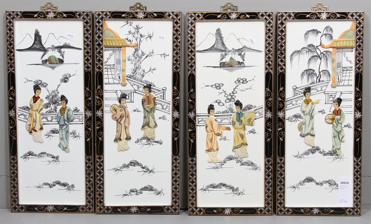 VÄGGTAVLOR, 4 st, Japan, sent 1900-tal.