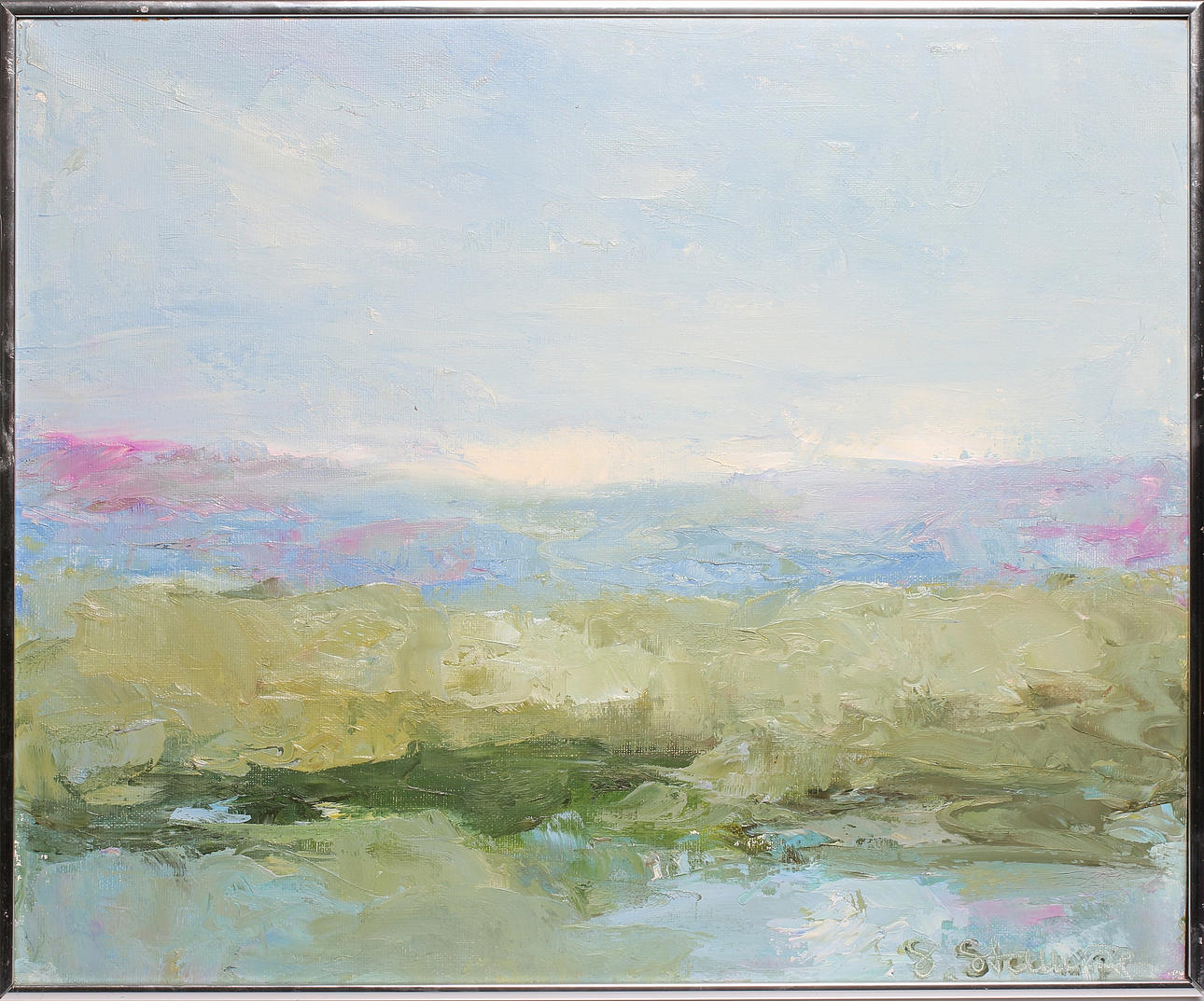 SOLVEIG STAMPE. Strandvy, olja på duk, signerad.