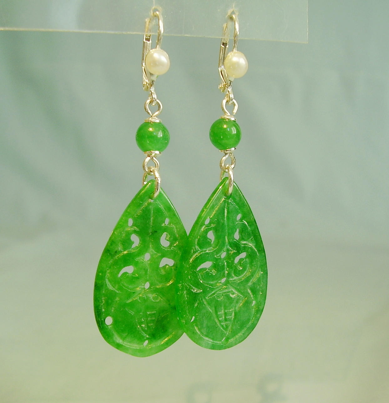 JADE ÖRHÄNGEN HANDCUT IMPERIAL GREEN JADE silver 925.