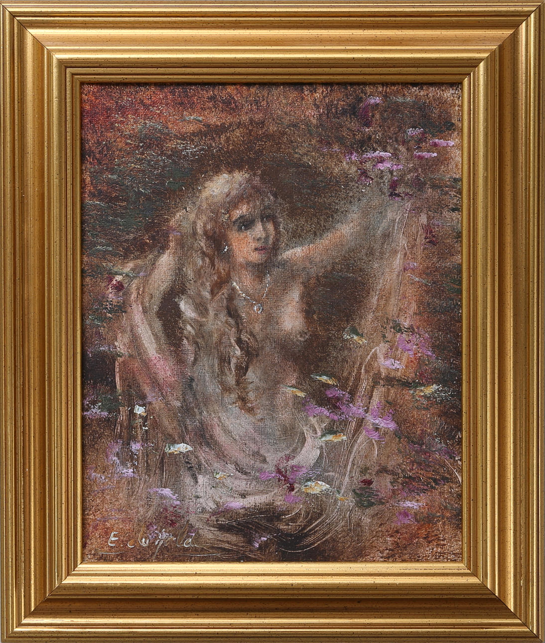 ELIAS DU HALDE. Dam med blommor, olja på duk, signerad.