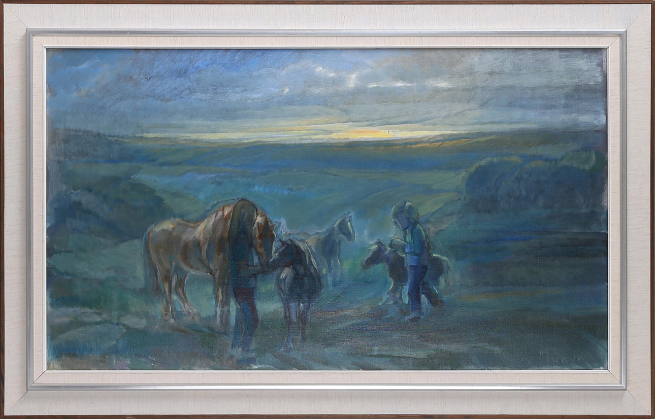 HILDEGARD FALK. Hästarna, olja på duk, signerad och daterad H. Falk -72.
