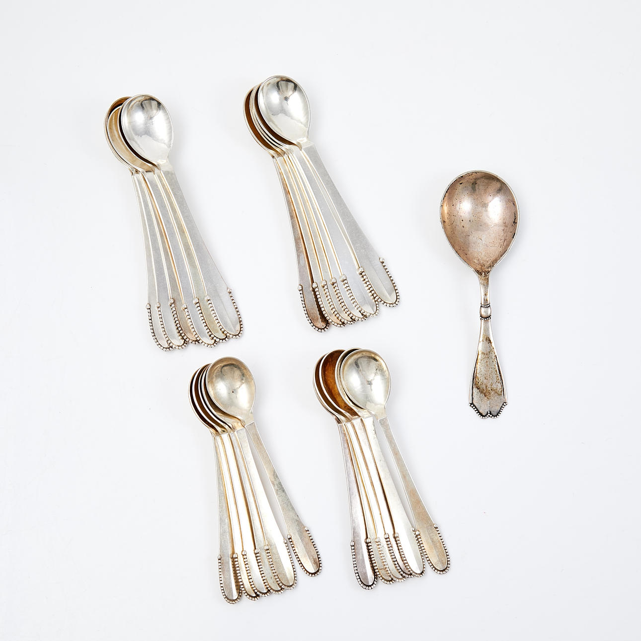 GEORG JENSEN. spoons, silver, 12+12 dlr, model “Kugle”.