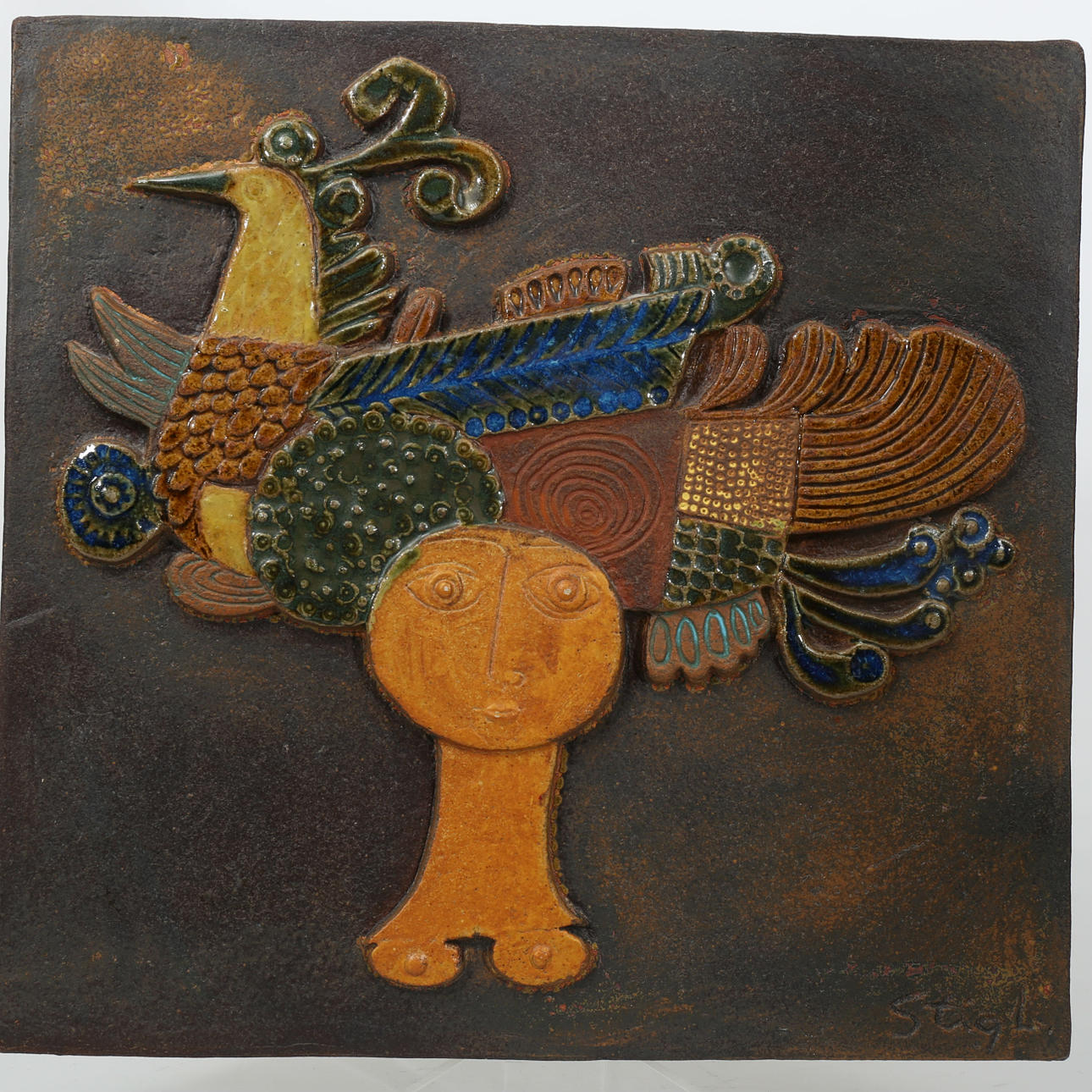 STIG LINDBERG. Väggtavla, stengods, Gustavsberg, signerad Stig L.