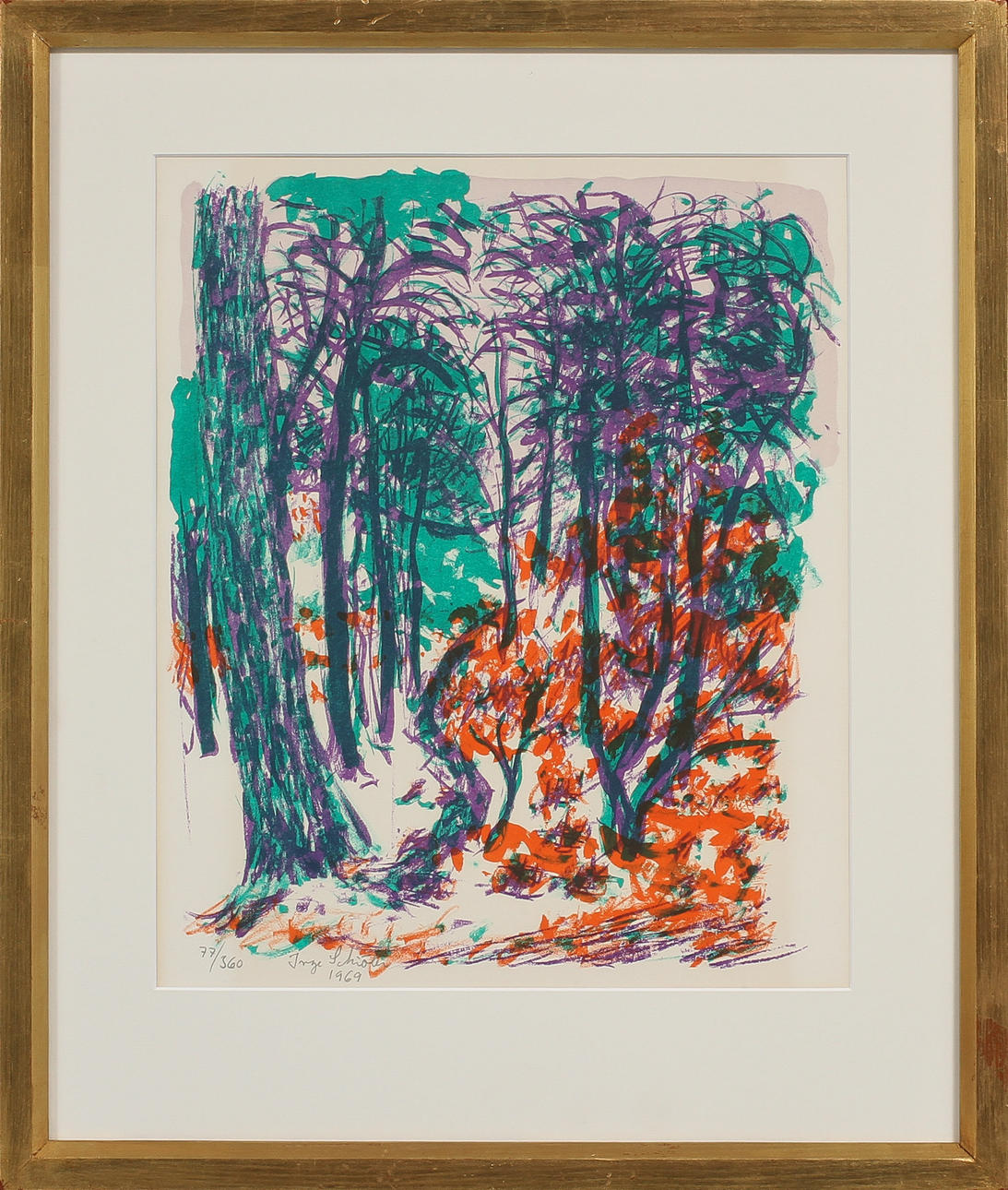 INGE SCHIÖLER. färglitografi, sign o numr 77/360. Daterad 1969.