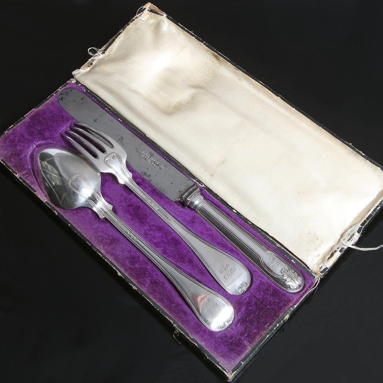 BESTICK, 3 delar, silver, resebestick, Otto Fitinghoff, Sollefteå, 1800-talets sista kvartal.