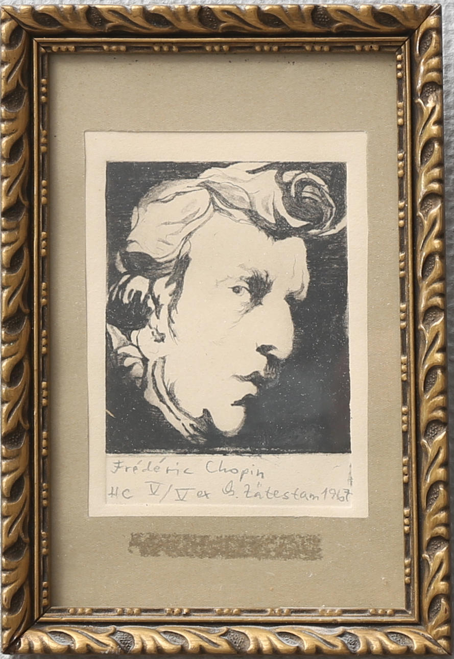 GUNNAR ZÄTESTAM. "Frédéric Chopin". Etsning, signerad, daterad 1967 och numrerad HC V/V.