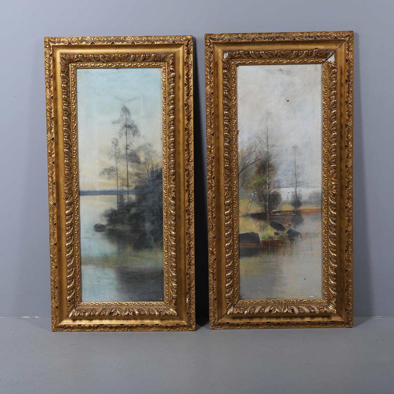 CARL BRANDT. Ein Paar Pastellfarben, Seenlandschaft.