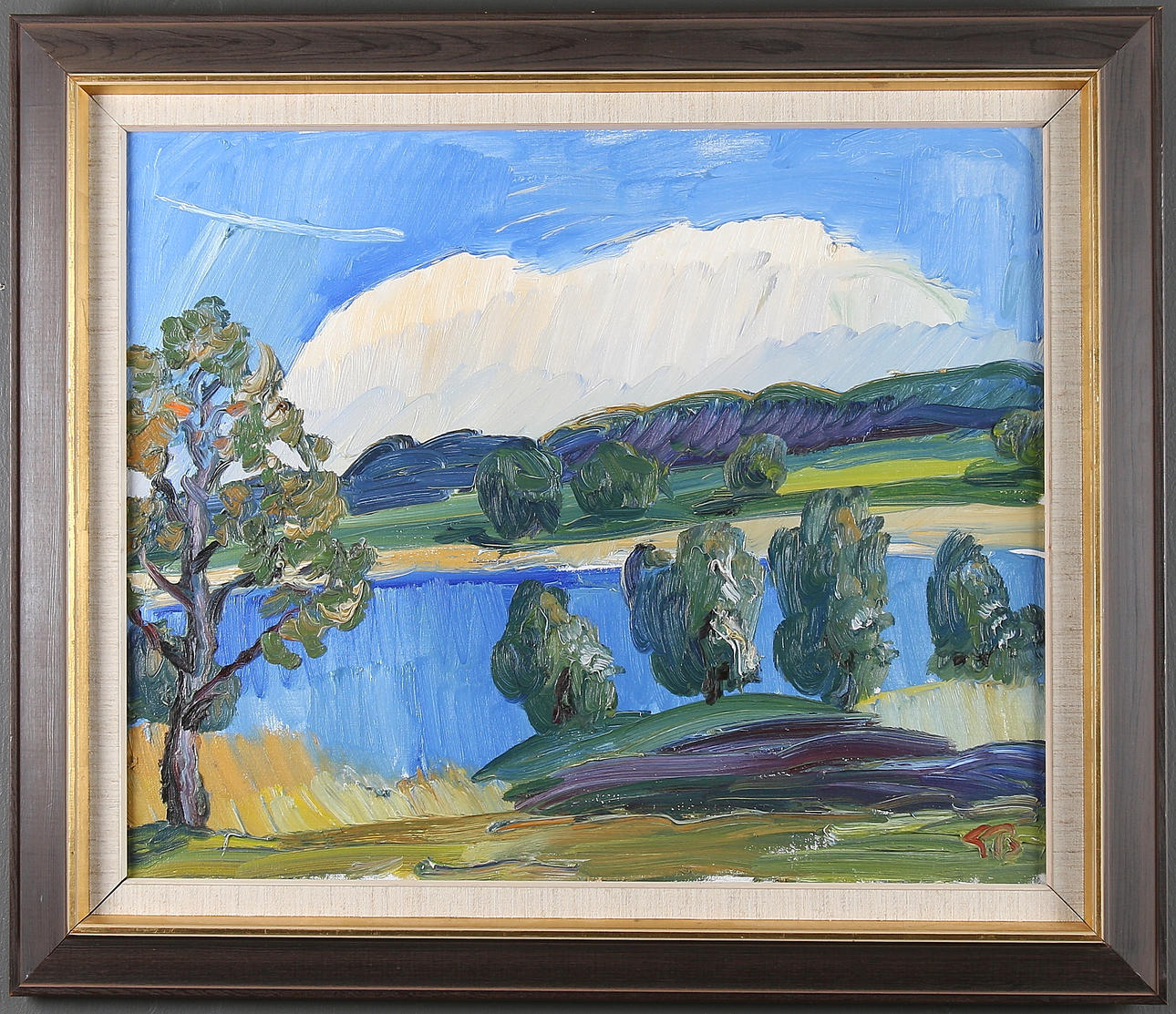 GÖRAN BRUNIUS. Träd vid sjö, olja på duk, signerad.