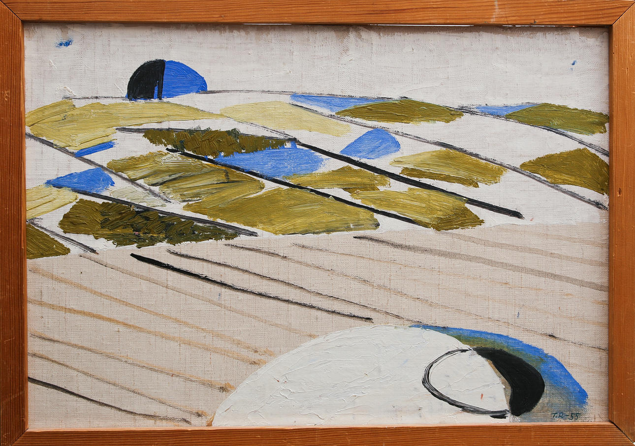 TORSTEN RENQVIST. Oil on panel, colour field composition, monogram signed T.R, dated 1955.