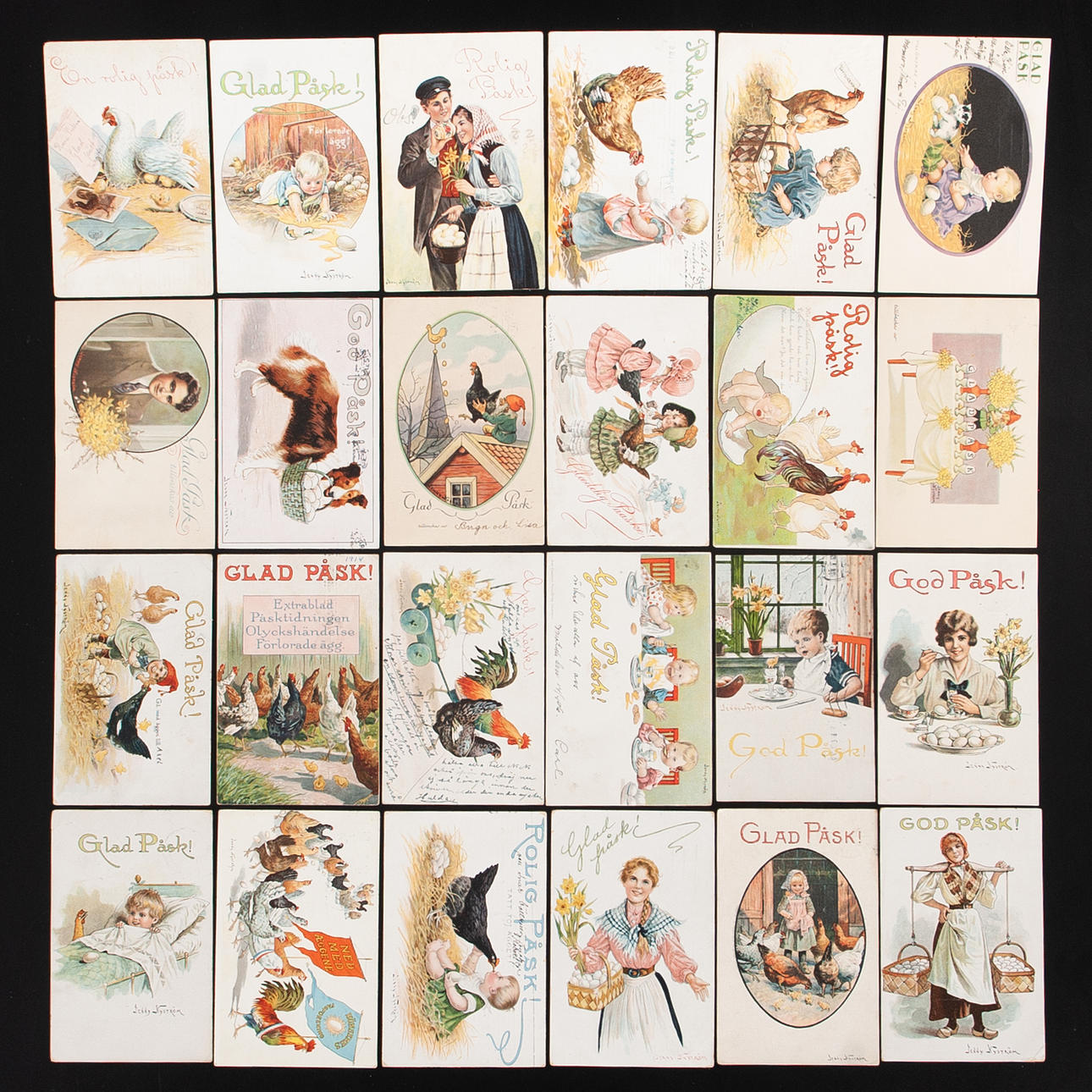 JENNY NYSTRÖM. PÅSKKORT, poststämplade 1900-1930. 64 st.