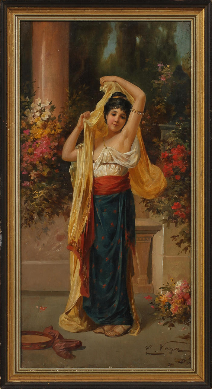 OIDENTIFIERAD KONSTNÄR. Kvinna, olja på duk, signerad C Vega.