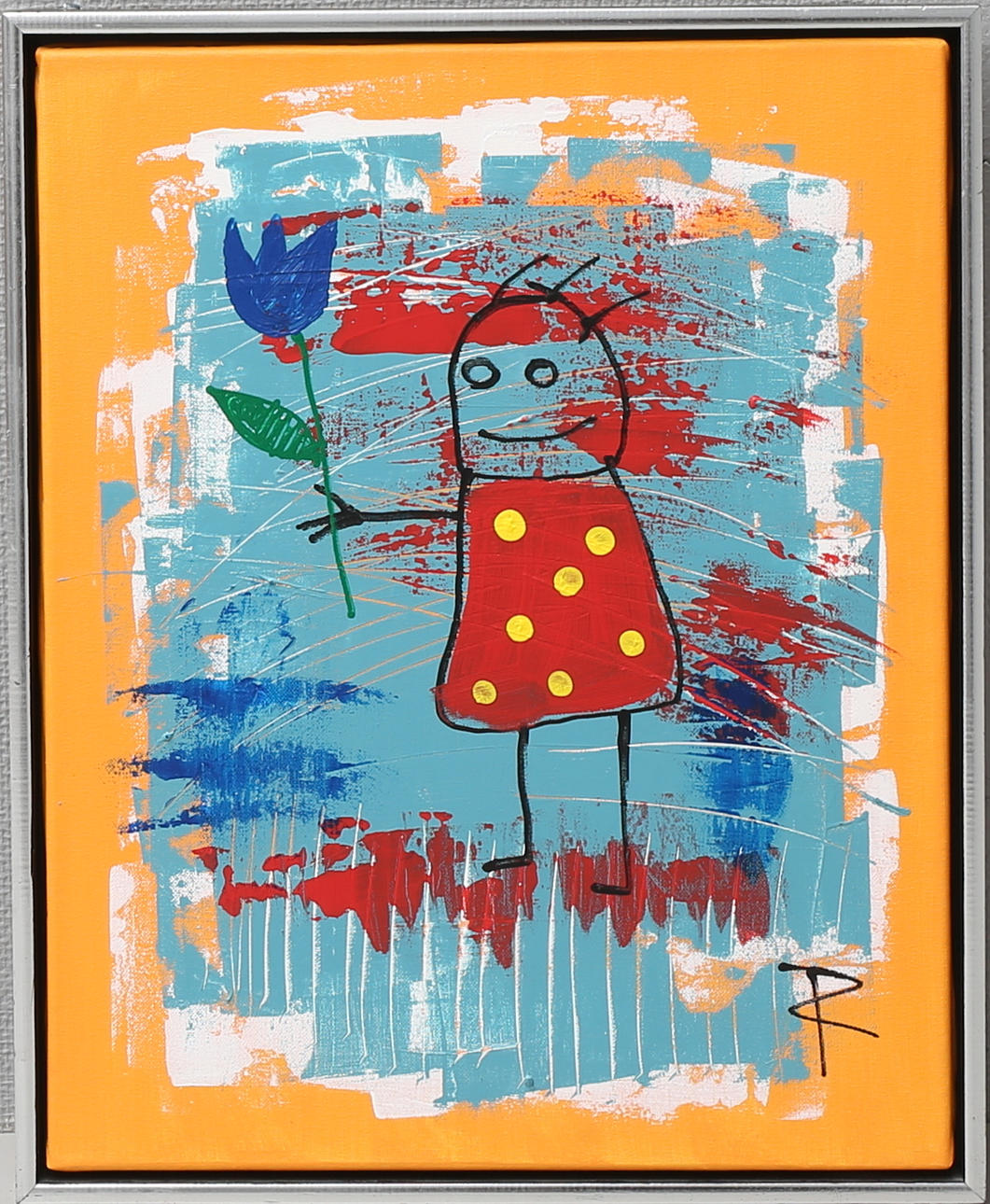 TUULI KOTKA. Glad figur med blomma. Olja på duk, signerad.