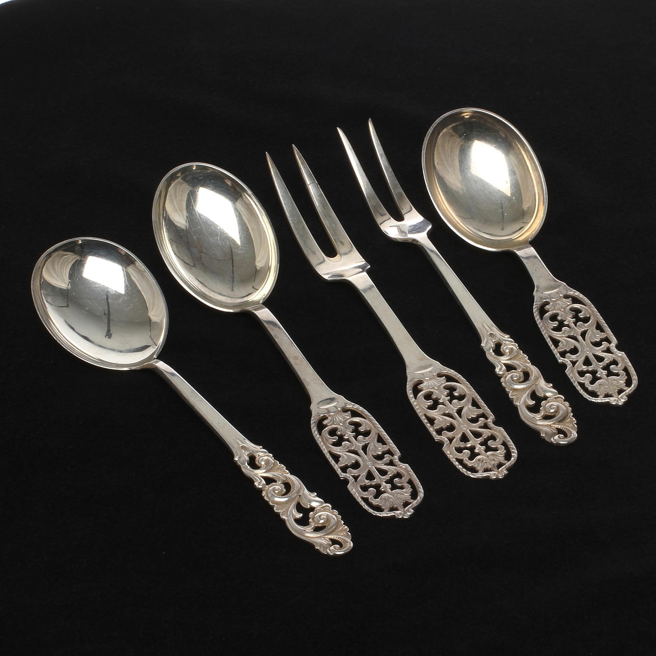 BESTICK, 5 delar, silver, Brödrene Mylius samt Magnus Aase, Norge, 1900-tal.